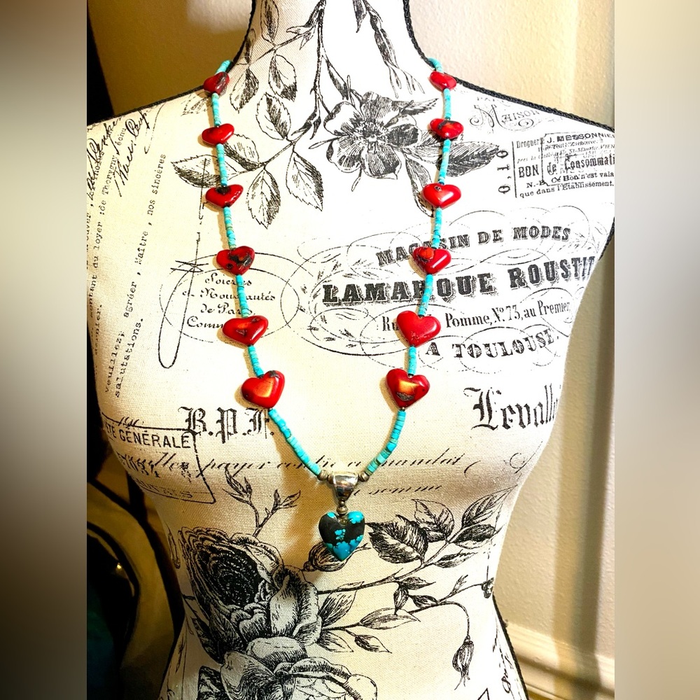 Heart Pendant Necklace with Turquoise Beads